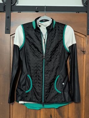 Athletic Zip Up With Black Quilted Vest Green Trim - Women